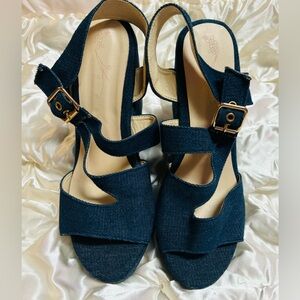 Denim buckled Wedge Sandals size 8